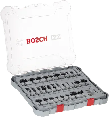 Conjunto misto de brocas para roteador Bosch PRO, 30 peças em estojo de armazenamento.